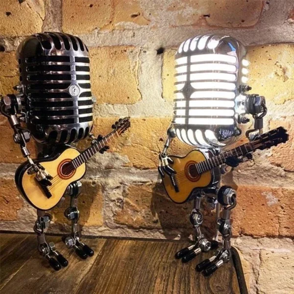 Hot Sale Vintage Microphone Robot Lamp Play Guitar Desk Led Lamp Light Vintage Miniatures Crafts Lighting