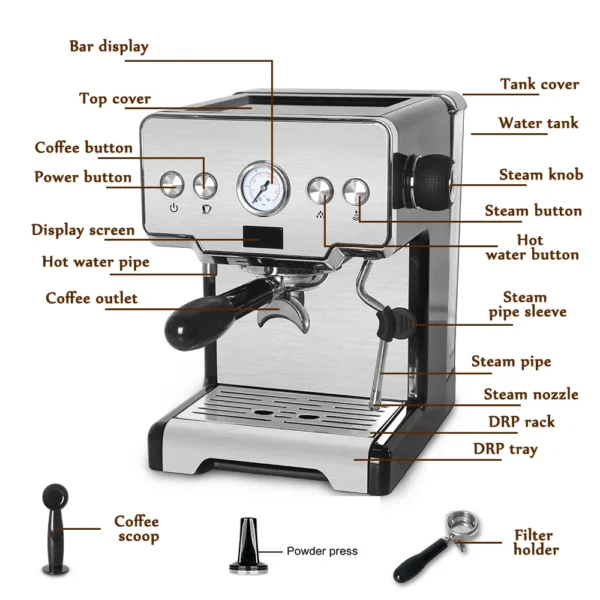 Itop 15 Bar Italian Semi Automatic Coffee Maker Cappuccino Milk Bubble Maker Espresso Coffee Machine For 3