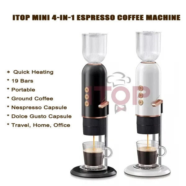 Itop 19 Bar Portable Coffee Maker With Ground Coffee Nespresso Capsule Dolce Gusto Capsule Tea 4 1