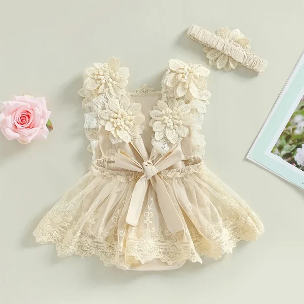 Infant Baby Girl Summer Romper Floral Lace Embroidery Romper Dress Straps Sleeveless Sweet Triangle Bottom Jumpsuit 1