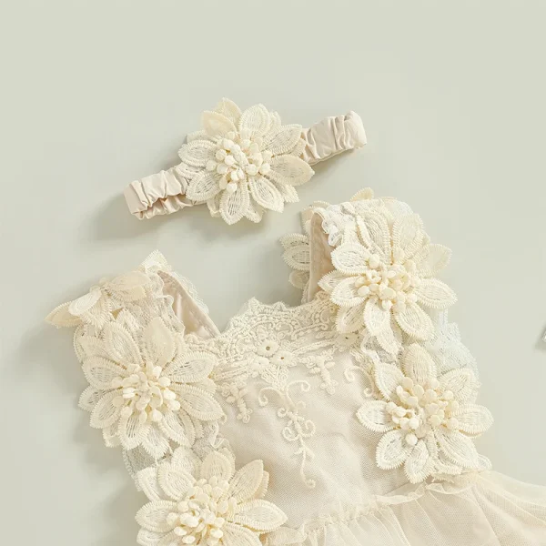 Infant Baby Girl Summer Romper Floral Lace Embroidery Romper Dress Straps Sleeveless Sweet Triangle Bottom Jumpsuit 2