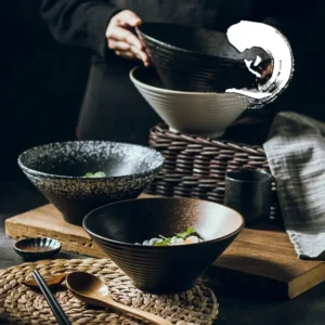 Japanese Creative Tableware Set Commercial Bamboo Hat Ceramic Bowl Household Large Ramen Rice Noodles Soup Bowl