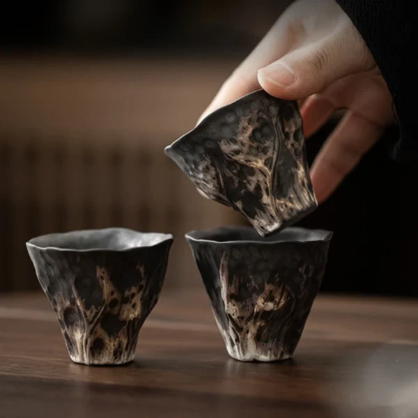 Japanese Style Wabi Sabi Style Lotus Rhyme Tea Cup Rough Pottery Kung Fu Tea Set Tasting