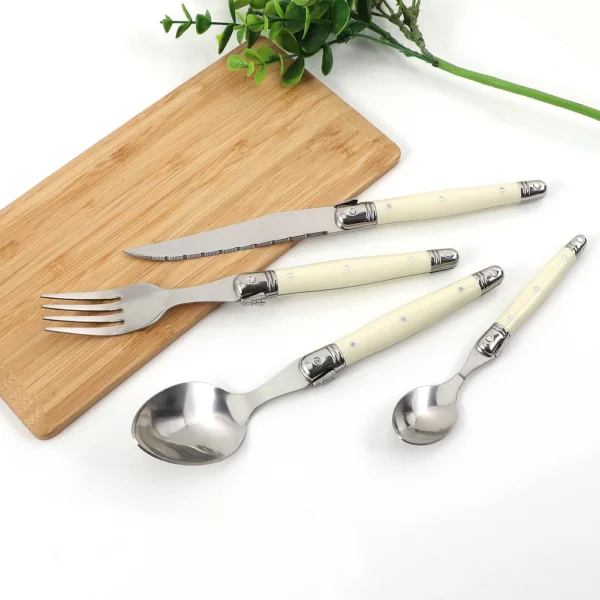 Jaswehome Laguiole Cutlery Set 4piece Steak Knives Forks Soup Spoons Teaspoons Ivory Color Flatware Stainless Steel 1