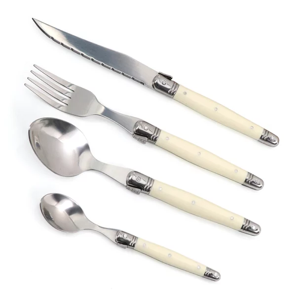 Jaswehome Laguiole Cutlery Set 4piece Steak Knives Forks Soup Spoons Teaspoons Ivory Color Flatware Stainless Steel 3