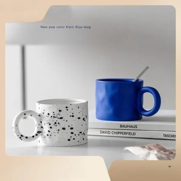 Klein Blue Ceramic Coffee Mug Creative Nordic Handmade Cup Ring Handle Ceramic Mugs For Coffee Porcelain 3