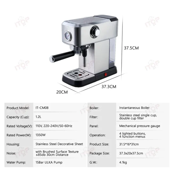 Lxchan Semi Automatic Coffee Maker 15bar Ulka Pump Espresso Coffee Machine With Thermostatic System Household Use 1