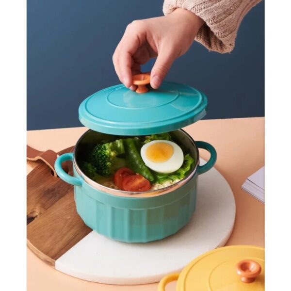 Large Salad Set Bowl Steel Tableware Noodle Fruit Cute With Ramen Stainless Instant Capacity Spoon Lid 1