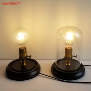 Loft Vintage Industrial Black Wood Desk Lamp Retro Edison Bulb Wooden Base Led Table Lights With