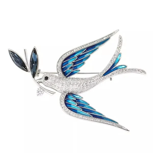 Luxury Blue Swallow Bird Brooches For Women Anti Glare Crystal Inlaid Rhinestone Fashion Brooch Pins Jewelry 3