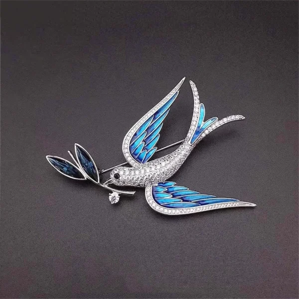 Luxury Blue Swallow Bird Brooches For Women Anti Glare Crystal Inlaid Rhinestone Fashion Brooch Pins Jewelry 4