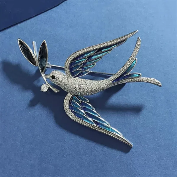 Luxury Blue Swallow Bird Brooches For Women Anti Glare Crystal Inlaid Rhinestone Fashion Brooch Pins Jewelry 5