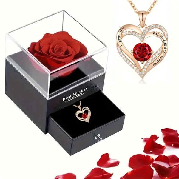 Luxury Red Zircon Pendant Necklaces With Rose Flower Gift Box For Girlfriend Women I Love You