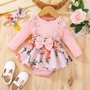 Ma Baby 0 18m Newborn Infant Baby Girl Romper Long Sleeve Bow Lace Floral Jumpsuit Playsuit