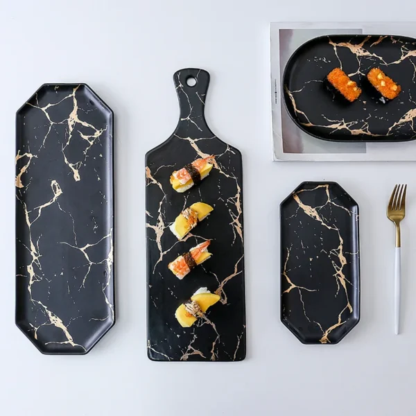 Marble Matte Gold Black And White Ceramic Tableware Plate Cold Dish Plate Western Steak Plate Fruit 3