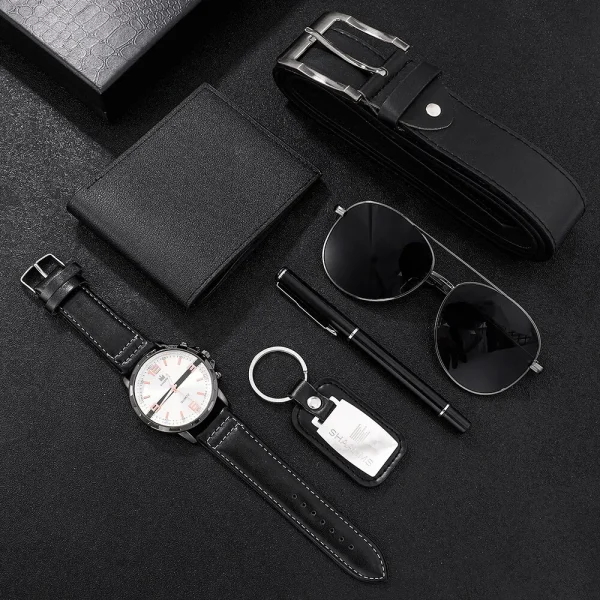 Men Gift Business Luxury Company Mens Set 6 In 1 Watch Glasses Pen Keychain Belt Purse 2