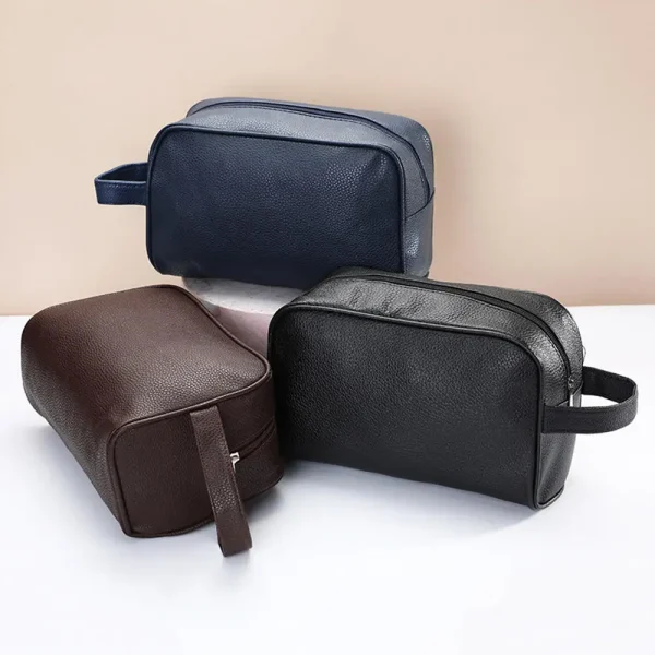 Men Travel Cosmetic Bag Zipper Makeup Bags Pu Leather Travel Toiletry Bag Cosmetics Organizer Storage Pouch 5