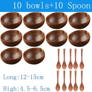 Natural Coconut Bowl 12 15cm Handmade Wooden Tableware Wood Spoon Dessert Fruit Salad Mixing Rice Ramen