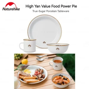 Naturehike Camping Retro Enamel Tableware Outdoor Portable Picnic Food Porcelain Bowl Cup Dish Plate Set Easy