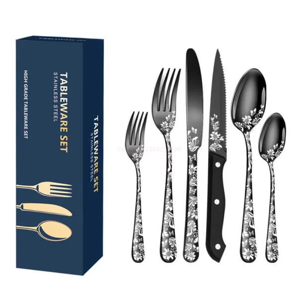 New 24pcs Explosive Pattern Stainless Steel Cutlery Set Luxury Western Steak Dinnerware Set Knife Fork Spoon 4