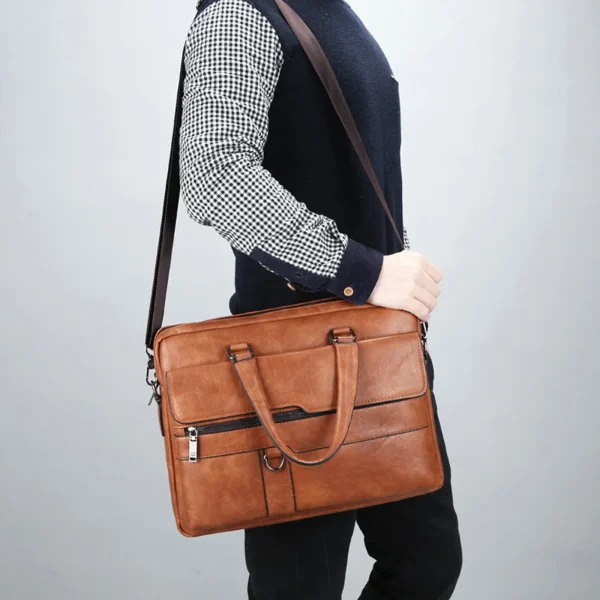 New Men Briefcase Bag Classical Retro Pu Leather Luxury Brand Business Handbag Male Crossbody Shoulder Bag 2