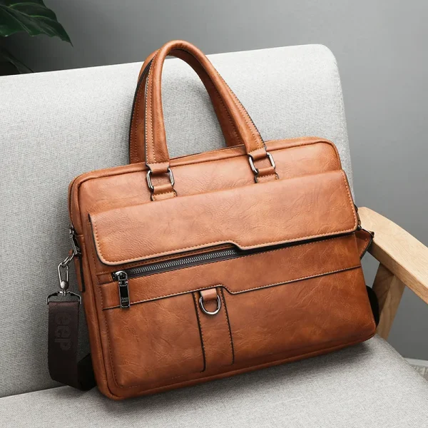 New Men Briefcase Bag Classical Retro Pu Leather Luxury Brand Business Handbag Male Crossbody Shoulder Bag 3