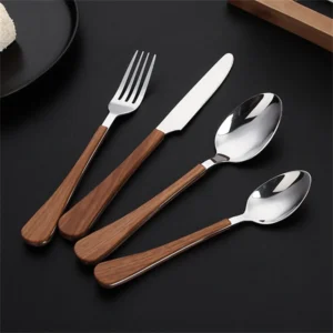 New Stainless Steel Cutlery Set With Imitation Wooden Handle Western Household Spoon Knife Fork Dinnerware Kitchen