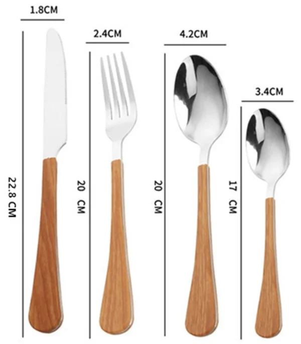 New Stainless Steel Cutlery Set With Imitation Wooden Handle Western Household Spoon Knife Fork Dinnerware Kitchen 5