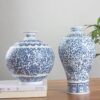 No Glazed Blue And White Porcelain Vases Interlocking Lotus Design Flower Ceramic Vase Home Decoration Jingdezhen