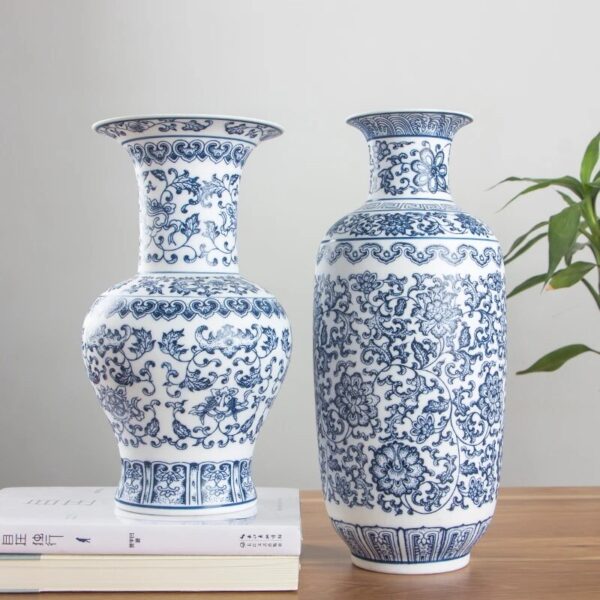 No Glazed Blue And White Porcelain Vases Interlocking Lotus Design Flower Ceramic Vase Home Decoration Jingdezhen 2