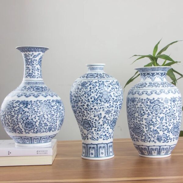 No Glazed Blue And White Porcelain Vases Interlocking Lotus Design Flower Ceramic Vase Home Decoration Jingdezhen 3