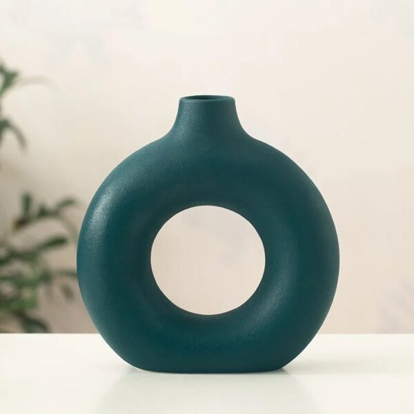 Nordic Vase Circular Hollow Ceramic Donuts Flower Pot Home Living Room Decoration Accessories Interior Office Desktop 1