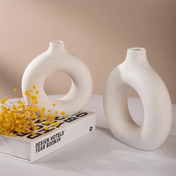 Nordic Vase Circular Hollow Ceramic Donuts Flower Pot Home Living Room Decoration Accessories Interior Office Desktop 3