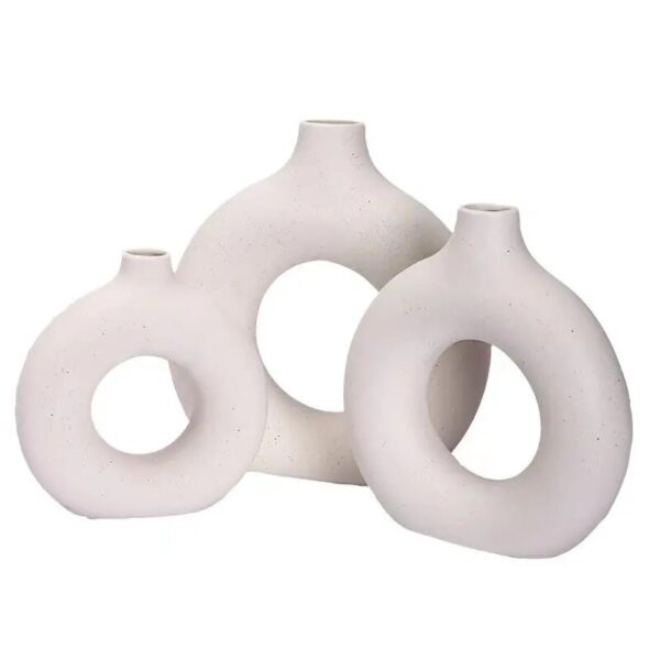 Nordic Vase Circular Hollow Ceramic Donuts Flower Pot Home Living Room Decoration Accessories Interior Office Desktop 4