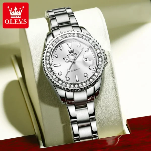 Olevs Original Diamond Dial Quartz Watch For Women Fashion Elegant Ladies Watches Stainless Steel Waterproof Women 2