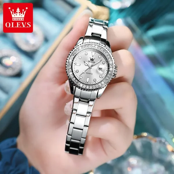 Olevs Original Diamond Dial Quartz Watch For Women Fashion Elegant Ladies Watches Stainless Steel Waterproof Women 3