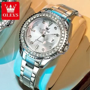 Olevs Original Diamond Dial Quartz Watch For Women Fashion Elegant Ladies Watches Stainless Steel Waterproof Women