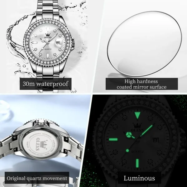 Olevs Original Diamond Dial Quartz Watch For Women Fashion Elegant Ladies Watches Stainless Steel Waterproof Women 4