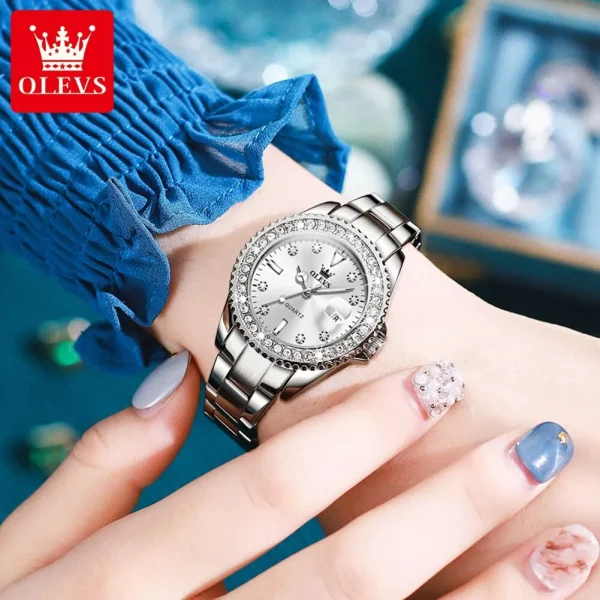 Olevs Original Diamond Dial Quartz Watch For Women Fashion Elegant Ladies Watches Stainless Steel Waterproof Women 5