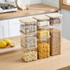 Pet Plastic Food Sealed Storage Box With Bamboo Lid Coffee Beans Kitchen Storage Containers Kitchen Container