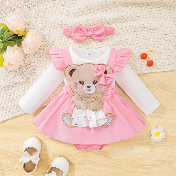 Patpat Dress Newborn Baby Girl Clothes New Born Overalls Jumpsuits 95 Cotton Embroidered Bear Romper With 2