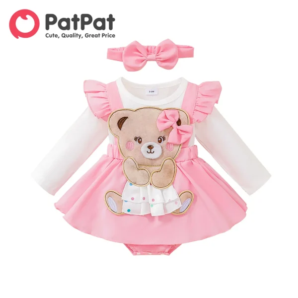 Patpat Dress Newborn Baby Girl Clothes New Born Overalls Jumpsuits 95 Cotton Embroidered Bear Romper With