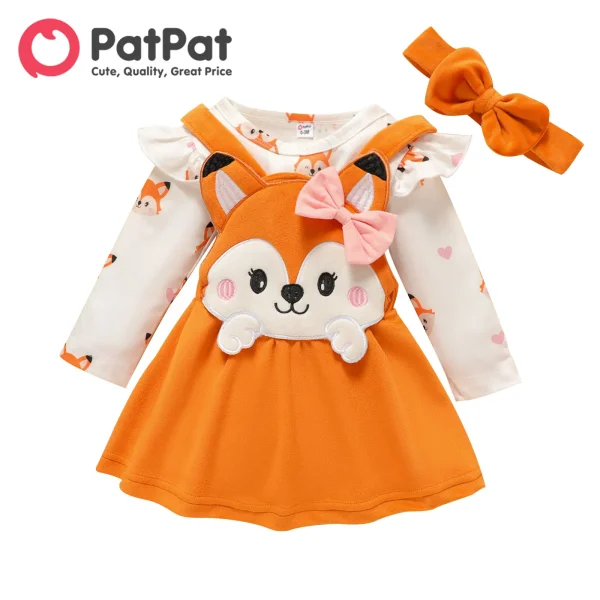 Patpat Newborn Baby Girl Clothes New Born Babies Items Costume 3pcs Fox Print Jumpsuit Romper Overall