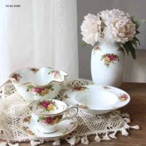 Phnom Penh Rose Tableware Bone China Dinnerware Plate Dinner Set Coffee Cup English Afternoon Tea Western