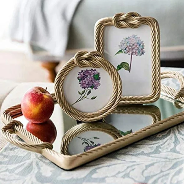 Photo Frame Resin Hemp Rope Photo Frame European Retro Rectangular Round Wedding Photo Frame Home Decoration 1