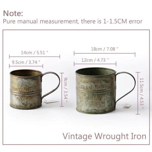 Photography props retro handle cup drinkware vintage english printing iron flower bucket decoration for home kitchen 2