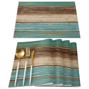 Placemats Set Of 4 Retro Rustic Barn Wood Texture Polyester Stain Resistant Table Mats Decoration For