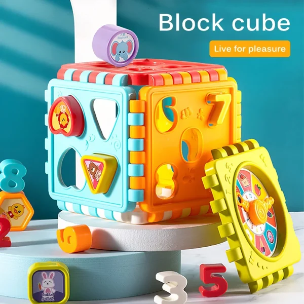 Puzzle Building Block Toy Shape Matching Hexahedron With Number Graphic Cognitive Block For Baby 2