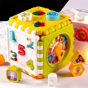 Puzzle Building Block Toy Shape Matching Hexahedron With Number Graphic Cognitive Block For Baby