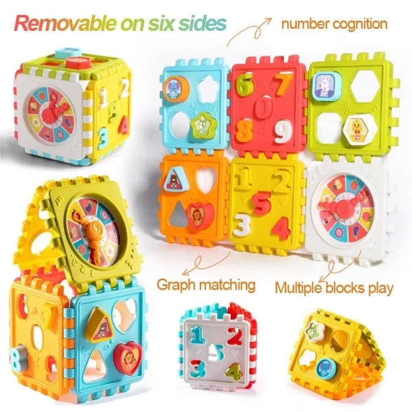 Puzzle Building Block Toy Shape Matching Hexahedron With Number Graphic Cognitive Block For Baby 4